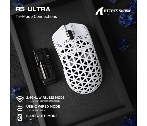 Attack Shark R5Ultra UltralightCarbon 8kHz/42kDPI PAW3950MAX Omron biała - 1472676 - zdjęcie 4
